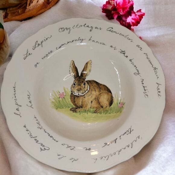 MAXCERA Easter Bunny Rabbit Large 12" White Scalloped Serving Bowl Spring - Picture 1 of 3